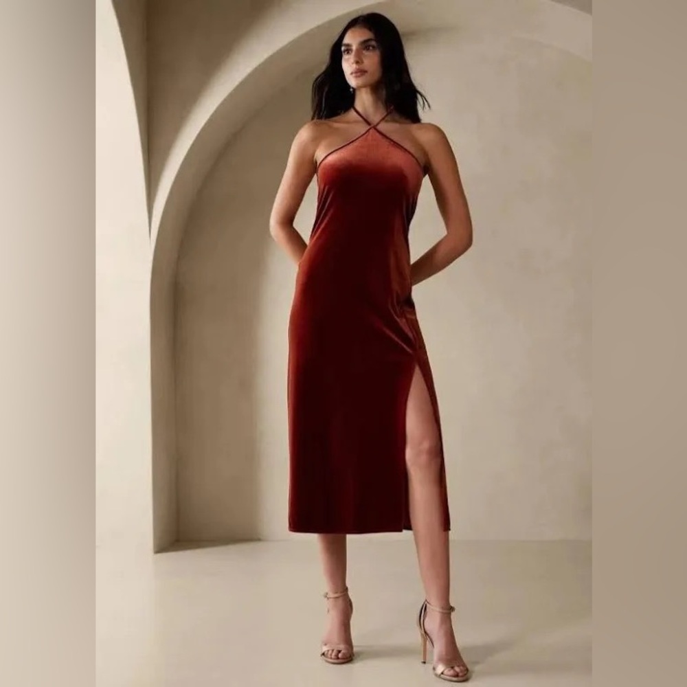 NWT Banana Republic Factory Velvet Halter Midi Dress
